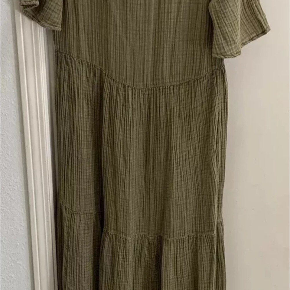 Anthropologie The Kallie Flowy Olive Green Maxi Dress XS Guaze New NWT BOHO HTF - Picture 10 of 12